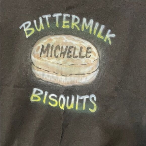 M&O Knits Funny Michelle Bisquit Black T-shirt Airbrushed Size Medium - Picture 2 of 10